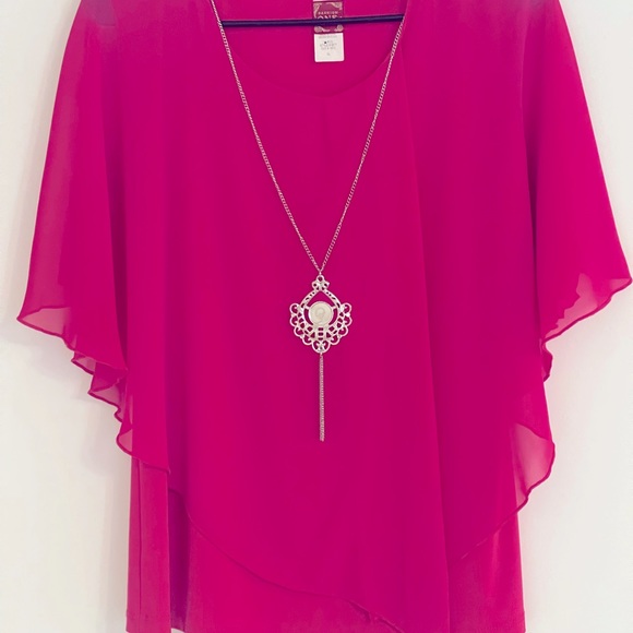 Tops - Fashion One Flowing Ladies Top With Necklace Included Color:Fuchsia Size XL
